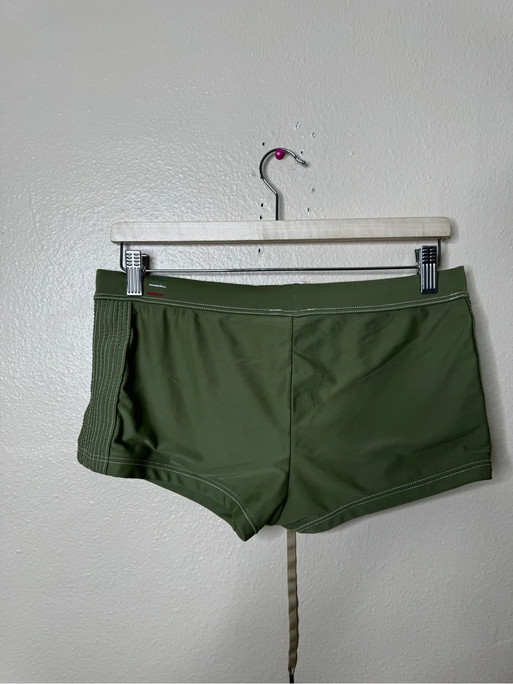 Diesel Beachwear Mens Size L Olive Green Square Leg Swim Trunks Drawstring Y2K